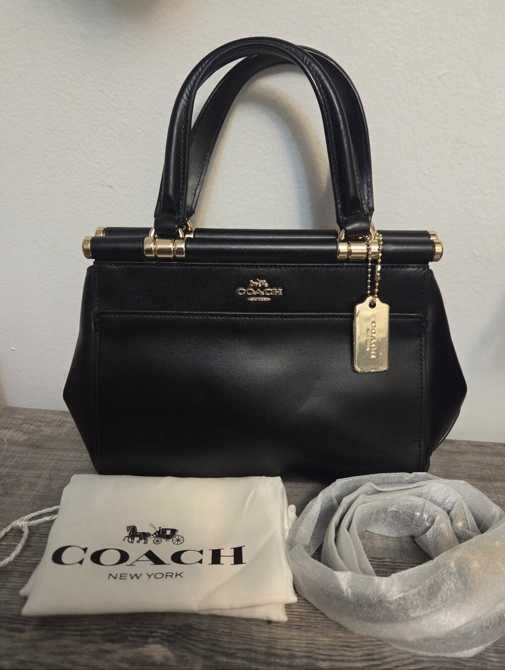 NEW Coach Grace Black Leather Top-Handle Satchel with Gold Hardware